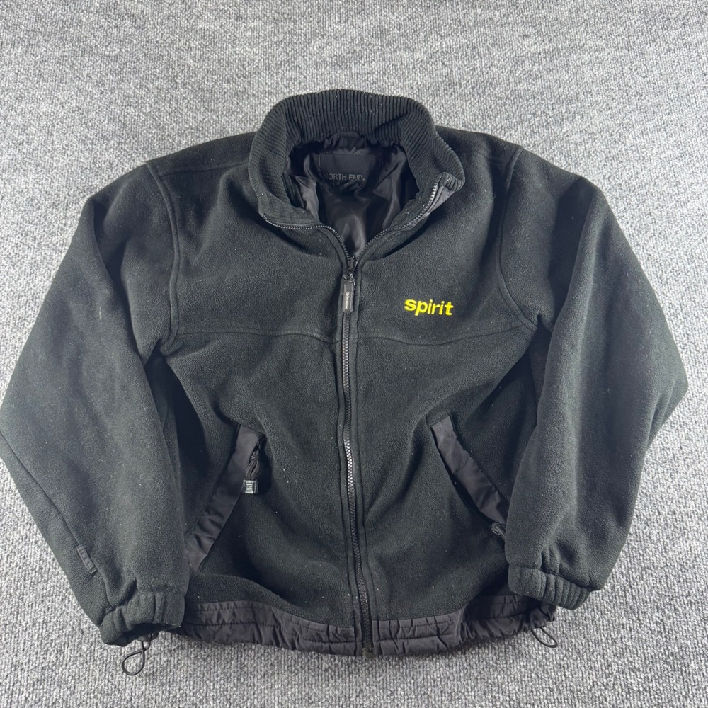 North End Spirit Airlines Fleece Jacket Mens XS Black Warm Logik Full Zip Work